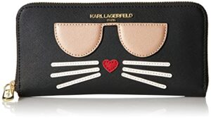 karl lagerfeld paris women’s zip around wallet, deep blk/gold, one size