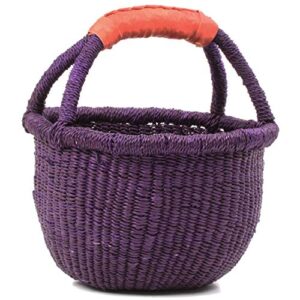 fair trade ghana bolga african mini market basket plum, 7-9″ across, 79813