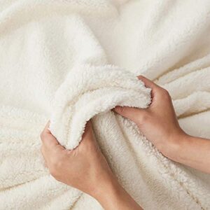 Longhui bedding Ivory White Chenille Cable Knit Sherpa Throw Blanket – Thick, Soft, Big, Cozy Ivory White Knitted Fleece Blankets for Couch, Sofa, Bed – Large 60 x 80 Inches Coverlet All Season