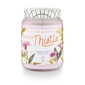 tried & true meadow thistle xl jar candle, 22.2 oz, clear