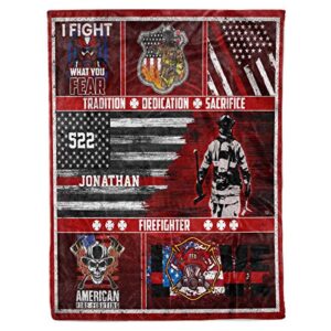 VTH GLOBAL Personalized Custom Name Unit Number Volunteer Firefighter Thin Red Line Redline Fireman American Flag Fleece Sherpa Throw Christmas Birthday Blanket Twin Queen Size Tapestry Wall Hanging