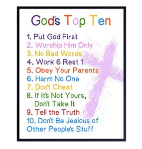 the ten commandments – 8×10 christian religious scripture, bible verse wall art – kids wall decor, kids bedroom decor, kids wall art – gift for child, boys, girls room, nursery – unframed poster print