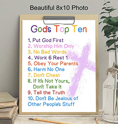 The Ten Commandments - 8x10 Christian Religious Scripture, Bible Verse Wall Art - Kids Wall Decor, Kids Bedroom Decor, Kids Wall Art - Gift For Child, Boys, Girls Room, Nursery - Unframed Poster Print