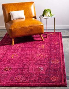 rugs.com fleur collection rug – 4′ x 6′ red medium-pile rug perfect for entryways, kitchens, breakfast nooks, accent pieces