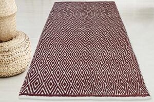 chardin home 100% cotton diamond 3×5 area rug fully reversible, machine washable, brick red-ivory