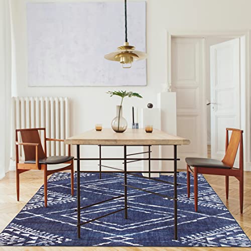 ReaLife Machine Washable Rug - Stain Resistant, Non-Shed - Eco-Friendly, Non-Slip, Family & Pet Friendly - Made from Premium Recycled Fibers - Moroccan Diamond - Blue, 5' x 7'