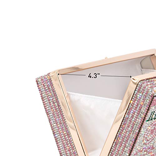 TANOSII Women Stack of Cash Evening Bag Crystal Rhinestone Clutch Money Shoulder Bag Dollar Purse Cuboid Shape Pink