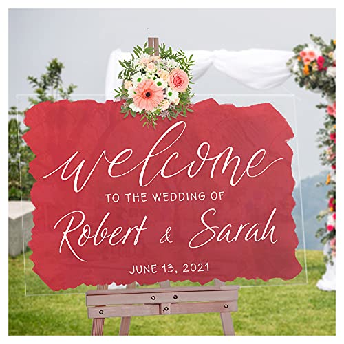 SPEEDYORDERS Personalized Acrylic Wedding Sign - Custom Welcome to Our Wedding Acrylic Sign - Painted Look Modern Acrylic Design with Personalized Name and Date