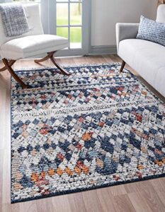 rugs.com morocco collection rug – 8′ x 10′ navy blue high-pile rug perfect for living rooms, large dining rooms, open floorplans