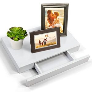 Floating Shelf with Drawer, Floating Nightstand for Bedroom 16” Wall Shelf, White Floating Shelf with Storage, Floating Shelf for Office Bathroom Floating Bedside Table (White Wood)