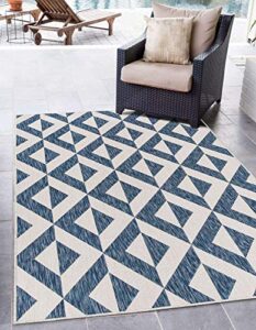 unique loom jill zarin outdoor collection geometric area rug (4′ 0 x 6′ 0 rectangular, blue)