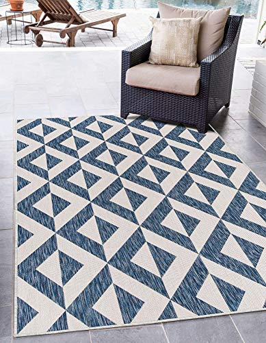 Unique Loom Jill Zarin Outdoor Collection Geometric Area Rug (4' 0 x 6' 0 Rectangular, Blue)