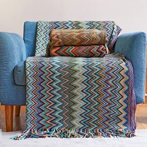 Boho Throw Blankets Outdoor Knitted Tassel Blankets, Super Soft Cozy Lightweight Couch Decorative Bohemian afghans Throw Blankets, Bed, Sofa, Outdoor Throw Blanket - All Seasons (Blue 50x60 Inch)