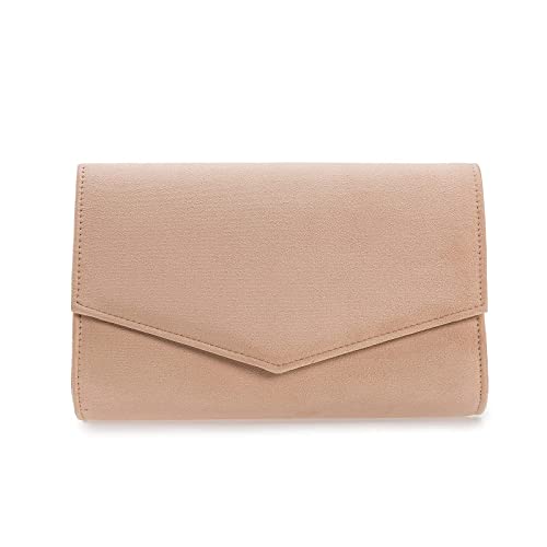 IXEBELLA Women Evening Bag Dressy Clutch Handbag Faux Suede Purse for Wedding (Nude)