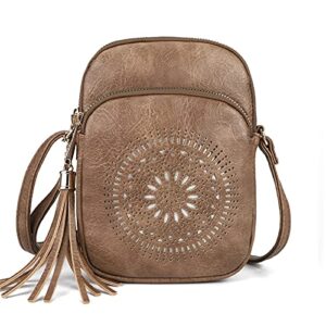 small crossbody bags for women boho cell phone purse cross body handbags with triple zip pockets,vegan leather