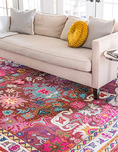 Rugs.com Fleur Collection Rug – 8' x 11' Multi Medium-Pile Rug Perfect for Living Rooms, Large Dining Rooms, Open Floorplans