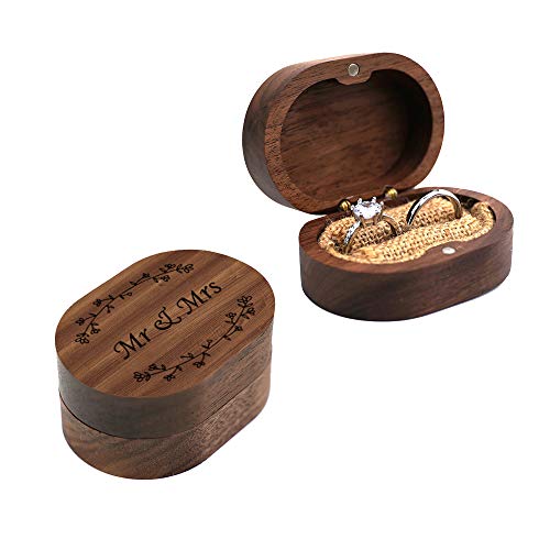 Wedding Ring Box, Wood Ring box for Proposal, Rustic Mr & Mrs Carve Engagement Ring Holder Gift for Wedding Ceremony