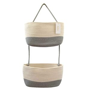 attice over the door organizer, 2-tier cotton woven hanging baskets, wall mount storage bags