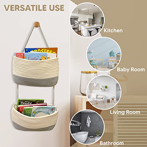 ATTICE Over the Door Organizer, 2-Tier Cotton Woven Hanging Baskets, Wall Mount Storage Bags