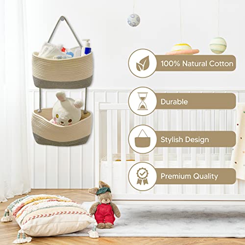 ATTICE Over the Door Organizer, 2-Tier Cotton Woven Hanging Baskets, Wall Mount Storage Bags