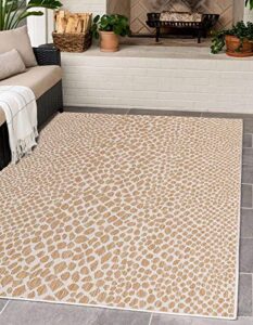 unique loom jill zarin outdoor collection animal print area rug (7′ 10 x 10′ 0 rectangular, dark beige)