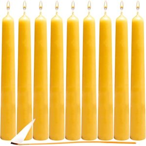 beeswax taper candles 100% natural pure refined unscented and decorative – with chemical free cotton 12 pack bouns get a free dripless beeswax lighter wick made in usa since 1956 4 hours