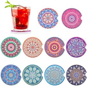 car coasters for drinks absorbent, 10 pack 2.56in car coasters absorbent ceramic with a finger notch for easy removal, car cup holder coaster for car, cute car accessories for women,men