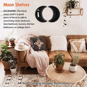 CALIDAKA 2Pcs Moon Shelves Crescent Moon Shelf Wall Mounted Wooden Crystal Moon Floating Shelves Hanging Storage Disaplay Shelf Moon Wall Decor for Living Room Bedroom Bathroom Kitchen