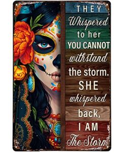 vintage tin sign sugar skull i am the storm wall poster decor bedroom door plaque sign 12×8 inch