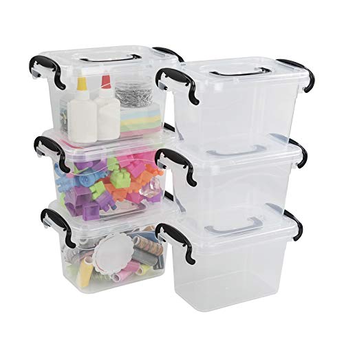 Bringer 6-Pack 1.5 L Mini Plastic Storage Box, Clear Storage Bin with Lids