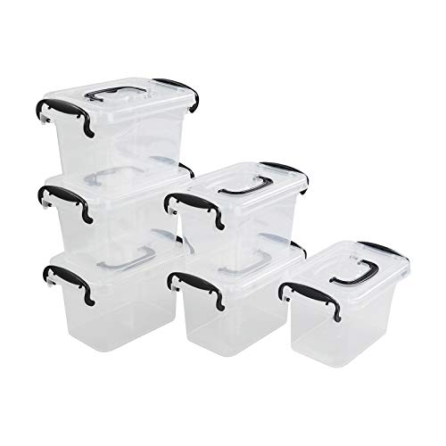 Bringer 6-Pack 1.5 L Mini Plastic Storage Box, Clear Storage Bin with Lids