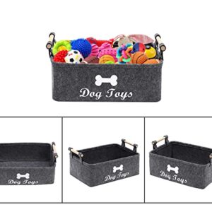 Geyecete Dog Toys Storage Bins - with Wooden Handle,Decorative Basket Rectangular Soft Felt Storage Bin Organizer Basket Pet Supplies Storage Basket/Bin Kids Toy Chest Storage Trunk(Dog-Grey)