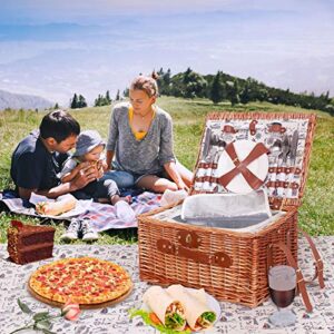 Picnic Basket for 4 with Large Insulated Cooler Compartment Willow Hamper Set Cutlery Service Kits Picnic Kit Gift for Family Camping Outdoor Party