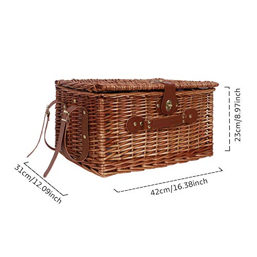 Picnic Basket for 4 with Large Insulated Cooler Compartment Willow Hamper Set Cutlery Service Kits Picnic Kit Gift for Family Camping Outdoor Party