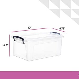 Superio Clear Storage Bins with Lid Stackable Plastic Deep Storage Latch Box with Snap Lock Closure (3 Quart)