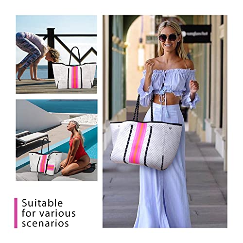 Tote bag for women,Neoprene bag,handbags for women to fit Cameras,Books,Clothing，Diaper Bag for Summer Beach Trips,Travel Pool Gym Studio Office School,Gift for Women Crafts by IBEE(White)