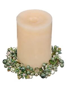reg, 6 inch spring and summer crystal and pearlized berry candle ring, holds 3.75 inch pillar candle – green, light blue, pearlized sage green