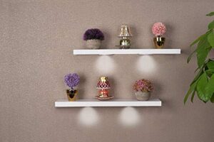 skymall versatile wood floating wall shelves with led lights – white (set of 2)