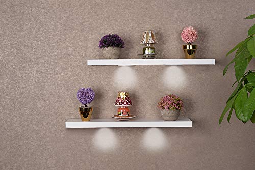 SkyMall Versatile Wood Floating Wall Shelves with LED Lights - White (Set of 2)