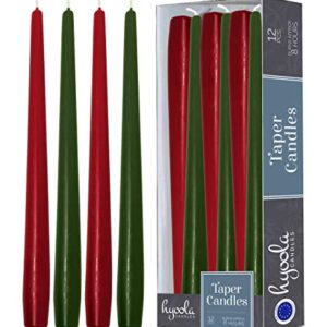 Hyoola Christmas Candles - Green and Red Taper Candles 10 Inch Dripless, 12 Pack Unscented Holiday Candles - European Made