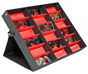 home-x 18-slot standing glasses organizer, glasses holder, commercial sunglasses and eyewear display, collectables storage box, travel display case, 18 ¾” l x 15″ w x 2 ¼” h, red