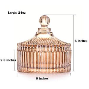 CHOOLD Luxury Colorful Tent Shaped Crystal Candy Jar with Lid,Clear Glass Apothecary Jar Wedding Candy Buffet Jar Food Jar (10oz/24oz) (Amber-L)