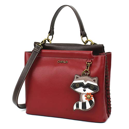 CHALA Charming Satchel with Adjustable Strap - Raccoon - Burgundy