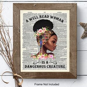 African American Wall Art - Classroom Decor - Never Underestimate a Girl With a Book - Black Woman Poster - African American Girl Women, Black Women - Motivational Wall Decor - Black Art