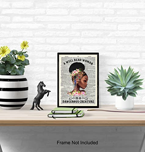 African American Wall Art - Classroom Decor - Never Underestimate a Girl With a Book - Black Woman Poster - African American Girl Women, Black Women - Motivational Wall Decor - Black Art