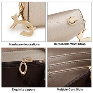 iFOXER Women Leather Long Wallet Fashion Elegant Card Holder Purse Zipper Gift Box Packaging (Gold)