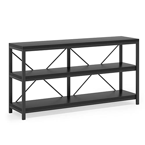 Sofa Table, 3 Tiers Console Table TV Console Narrow Long Sofa Table TV Stand with Storage Shelves for Hallyway, Entryway, Living Room, 55 Inches (Black)