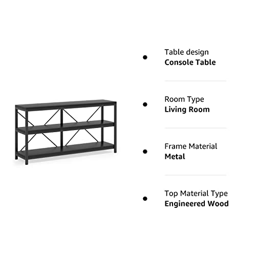 Sofa Table, 3 Tiers Console Table TV Console Narrow Long Sofa Table TV Stand with Storage Shelves for Hallyway, Entryway, Living Room, 55 Inches (Black)