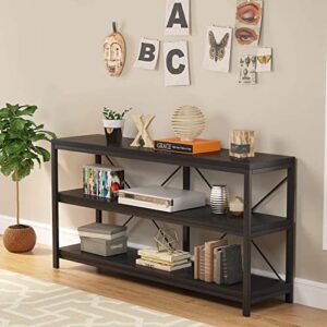 Sofa Table, 3 Tiers Console Table TV Console Narrow Long Sofa Table TV Stand with Storage Shelves for Hallyway, Entryway, Living Room, 55 Inches (Black)