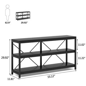 Sofa Table, 3 Tiers Console Table TV Console Narrow Long Sofa Table TV Stand with Storage Shelves for Hallyway, Entryway, Living Room, 55 Inches (Black)